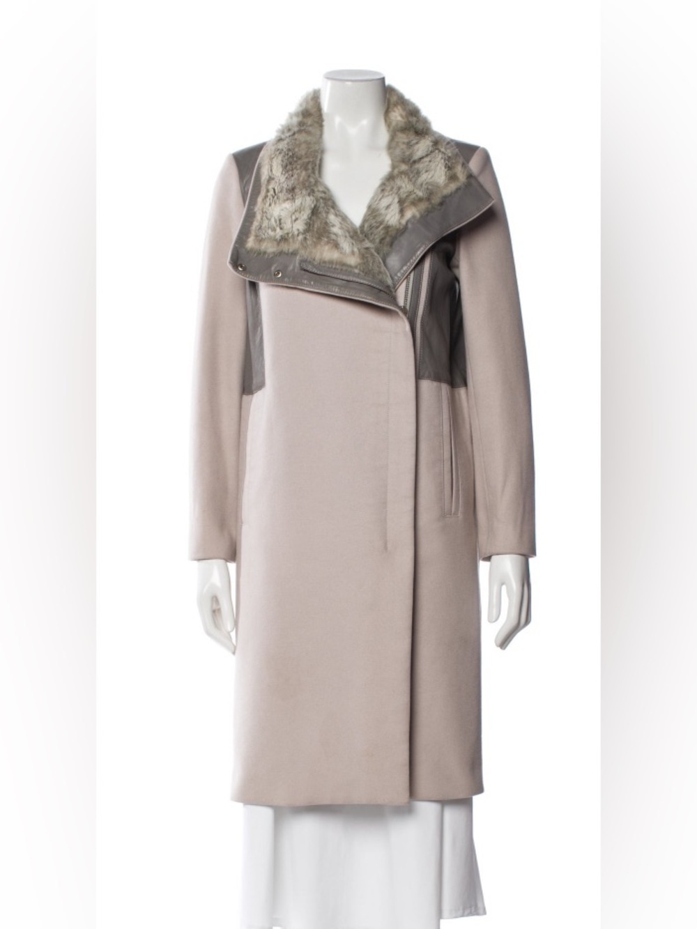 Helmut Lang wool leather rabbit fur Cream Coat petite